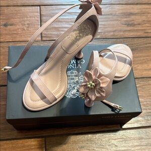 Vince Camuto Blush Pink Floral Ankle-Strap Heels